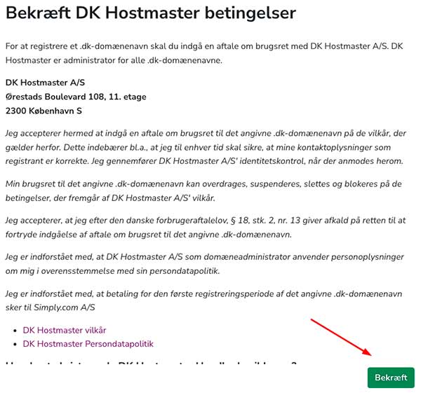 Oversigt over DK Hostmasters betingelser
