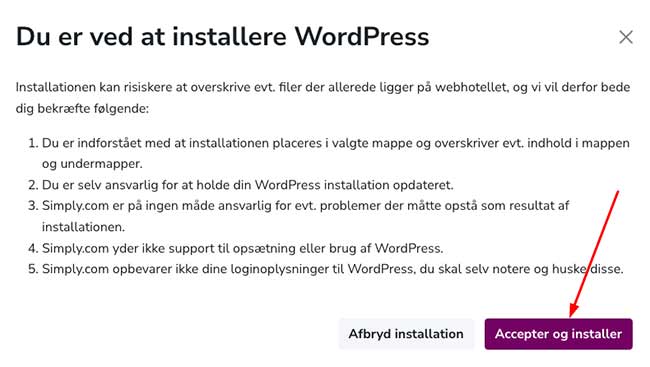 Betingelser for at installere wordpress